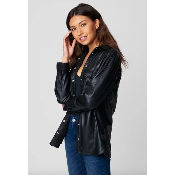 BLANKNYC Black Vegan Leather Shirt Jacket Shacket Medium - Picture 1 of 10